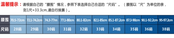 男裤尺码推荐表