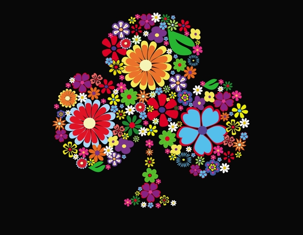 色彩斑斓的花卉组成的梅花图案