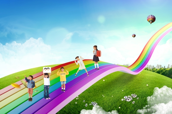 彩虹之桥儿童模板图片