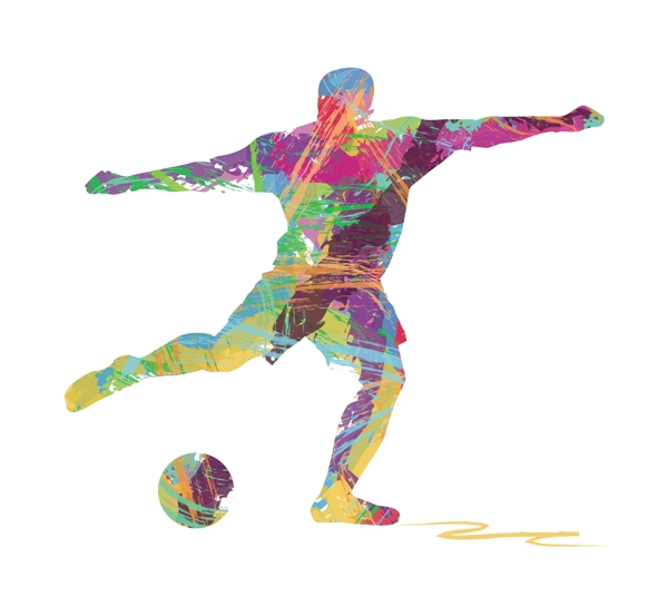 彩色几何形踢足球男子矢量图图片