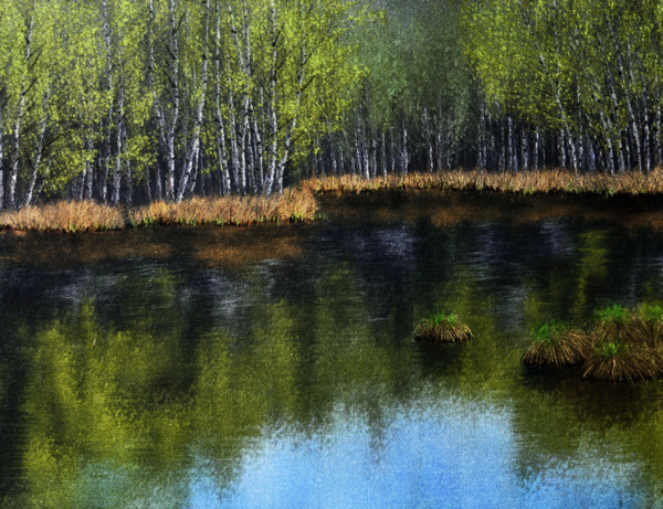 河岸风景油画