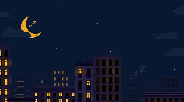 蓝色夜晚城市风景插画背景
