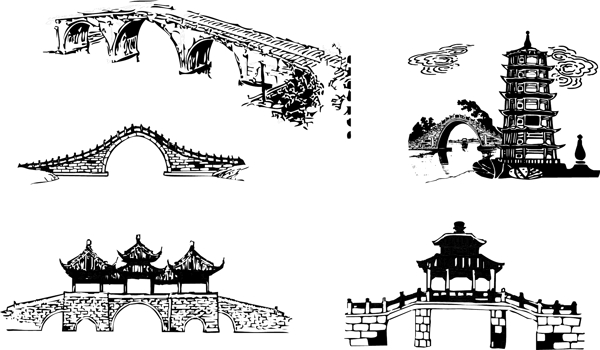 中国传统建筑拱桥矢量素材