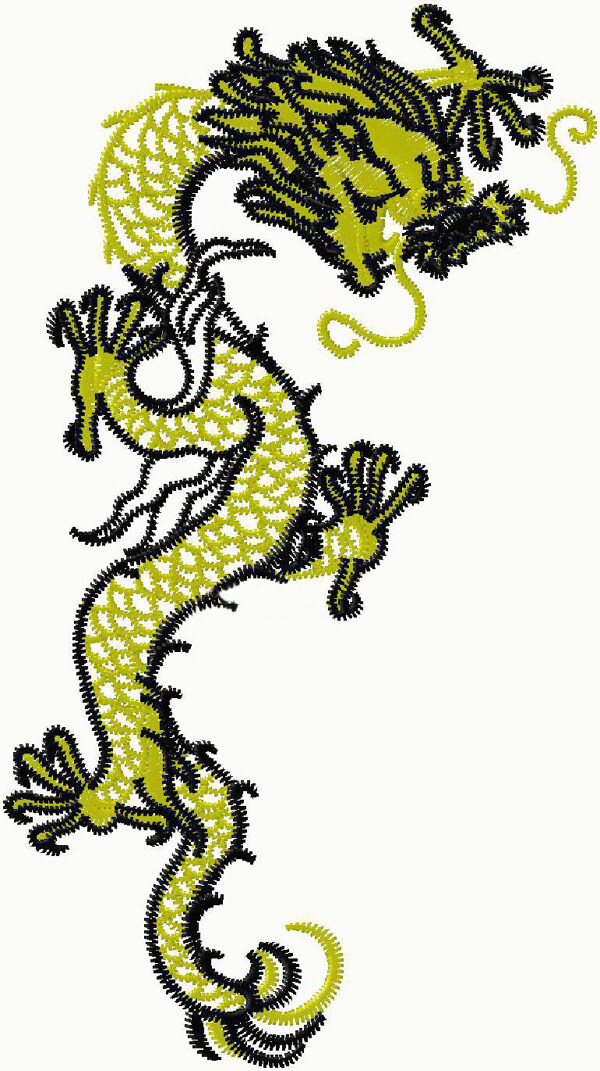 绣花动物龙色彩黄色免费素材