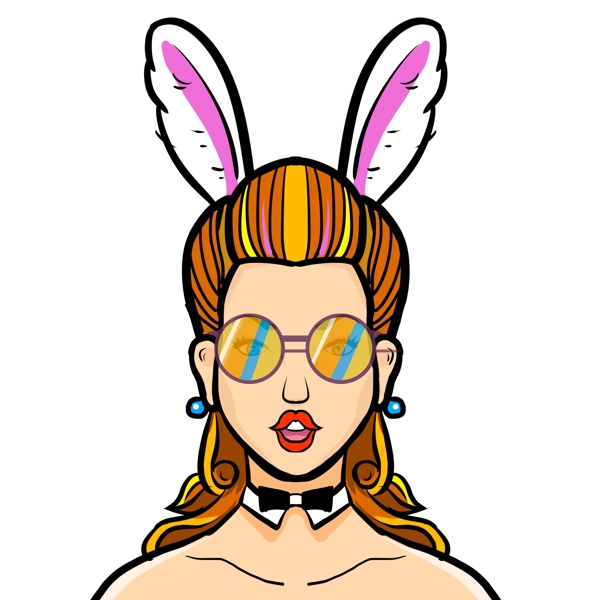 兔耳朵墨镜女孩卡通人物