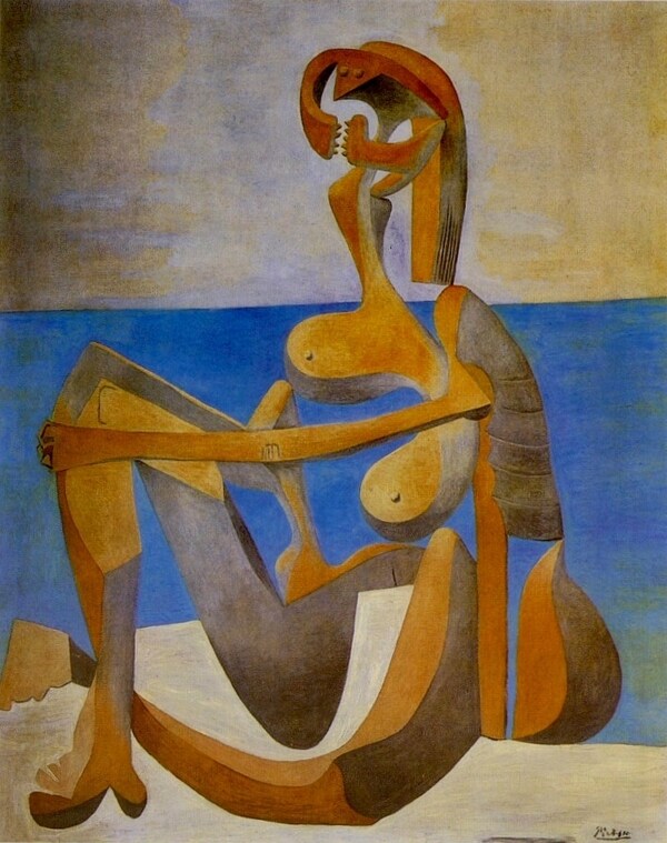 1930Baigneuseassiseauborddelamer西班牙画家巴勃罗毕加索抽象油画人物人体油画装饰画