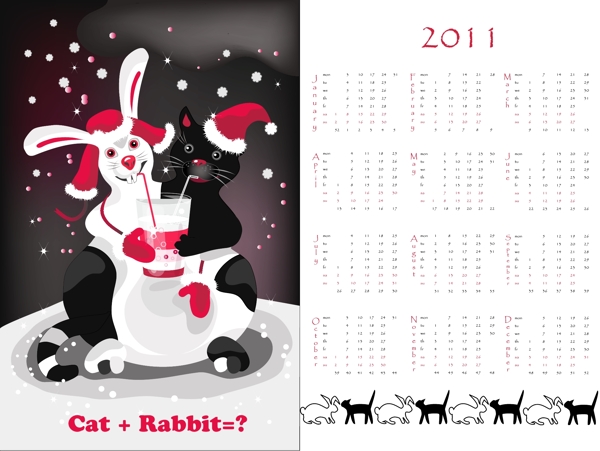 2011的兔年日历模板矢量