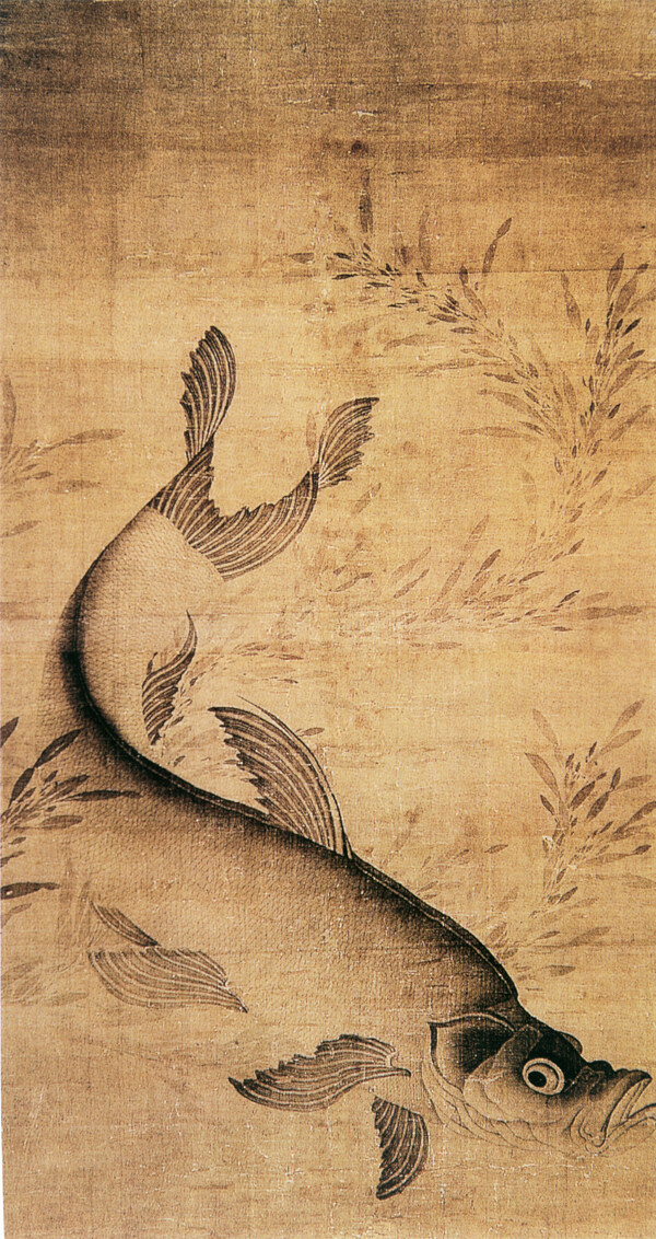 中国花鸟画名家赖庵书画真迹藻鱼图