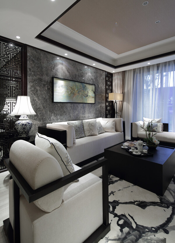 现代时尚客厅黑色正方形茶几室内装修效果图
