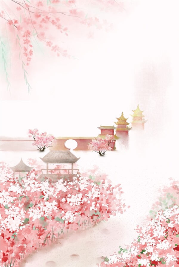 手绘粉色樱花背景素材