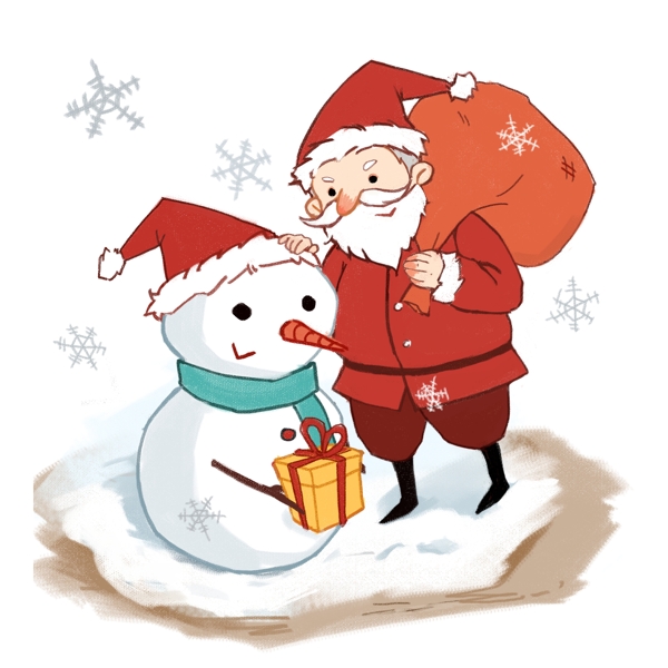 圣诞节和雪人玩耍的圣诞老人
