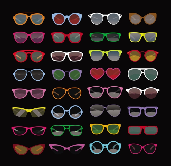 彩色的各种太阳镜插图集合