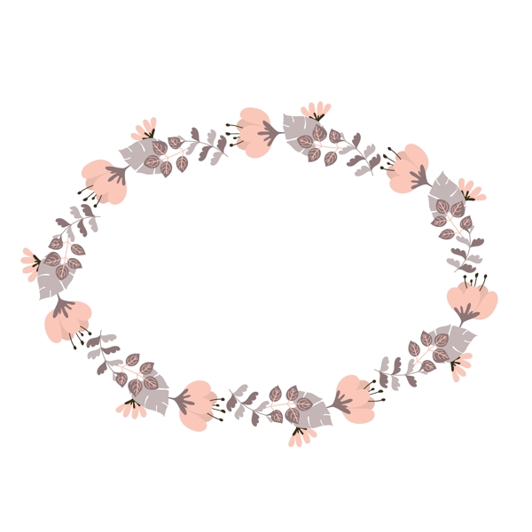矢量卡通扁平化粉色花朵椭圆边框