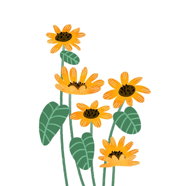 卡通可爱手绘花朵花卉花束彩色设计元素图案