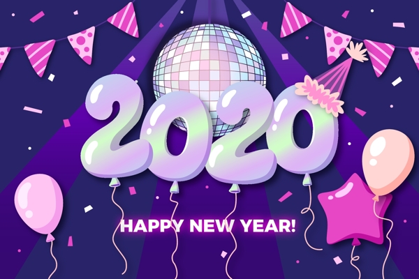 2020年紫色气球新年贺卡