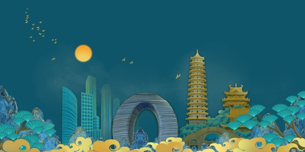 国潮风大气古代中国插画图片