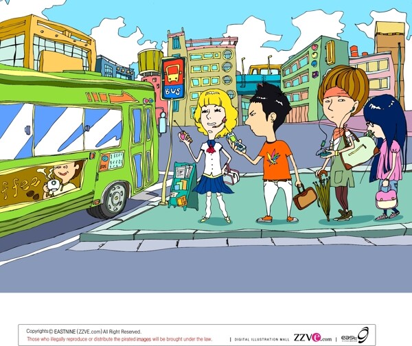 潮流卡通人物公交站图片