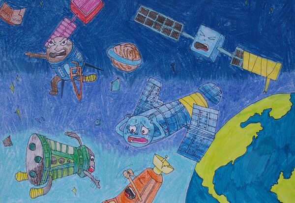 儿童画太空垃圾图片