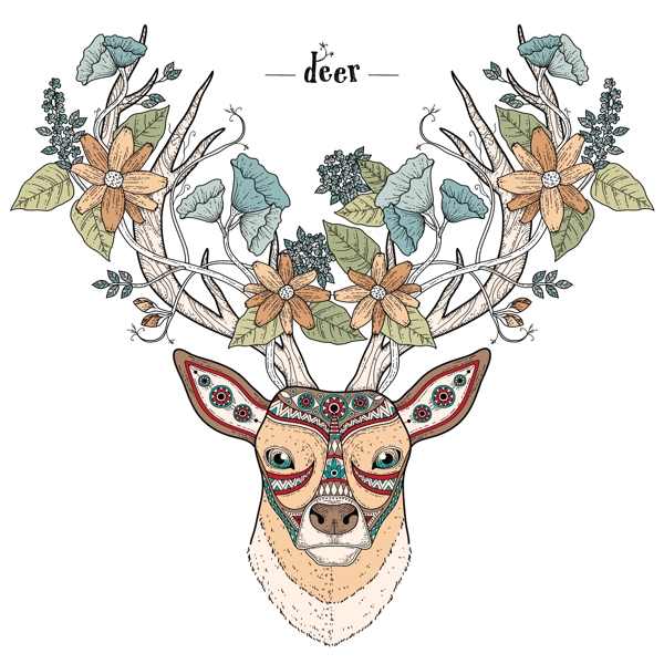 鹿插画创意动物头像矢量素材