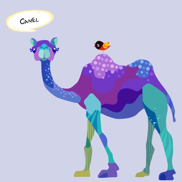 印花矢量图T恤图案图文结合动物骆驼免费素材