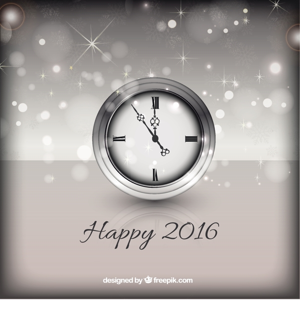 新年快乐背景有一个银色的钟
