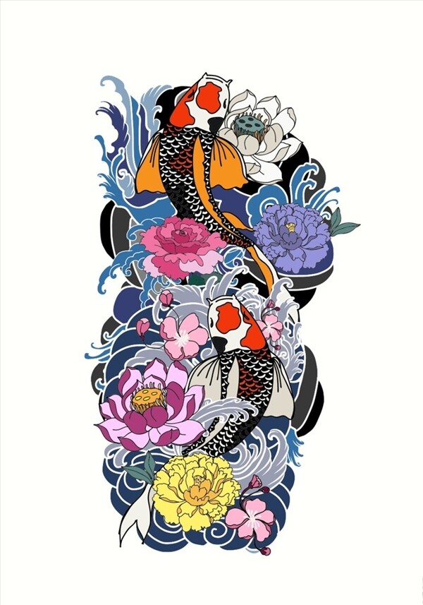传统鲤鱼中国风花纹图案
