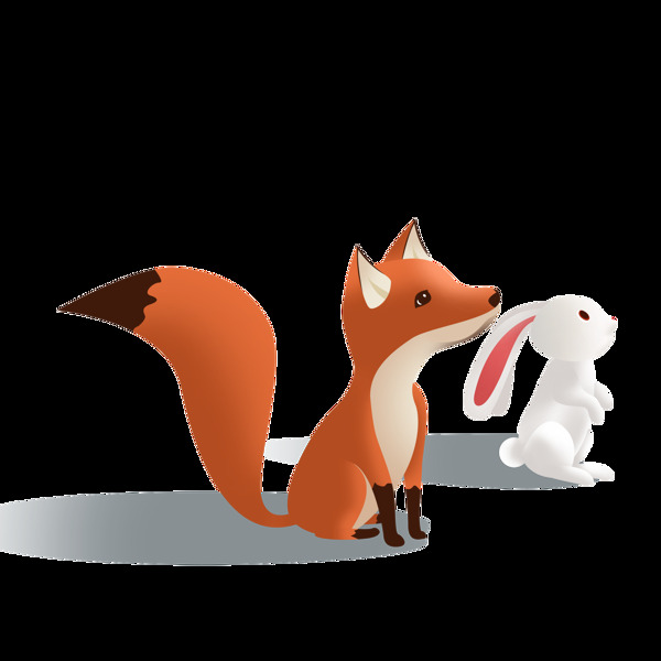手绘小兔子和小狐狸动物设计可商用元素