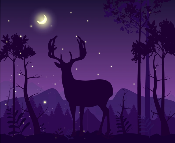 林中瞭望星空的鹿
