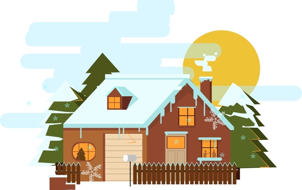 冬季几何简约木制房屋可商用元素