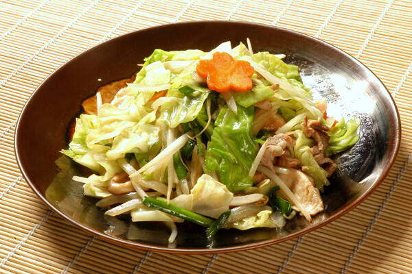 日式日本料理炒韭菜什锦蔬菜图片