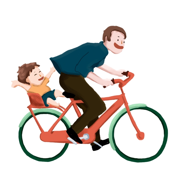 温馨父亲节骑着自行车载着儿子的父亲