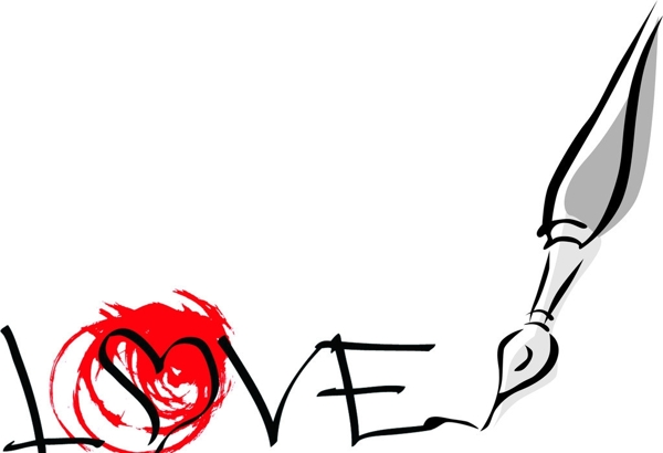 LOVE心型字型及钢笔图片
