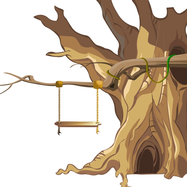 彩绘树干和秋千设计可商用元素