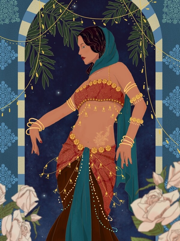 舞蹈表演之异域风情印度舞娘插画
