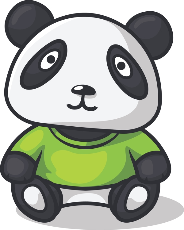 卡通穿绿短袖的熊猫矢量素材