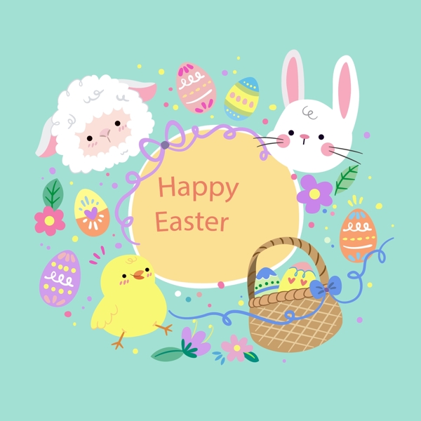 复活节彩蛋小鸡小羊兔子插图