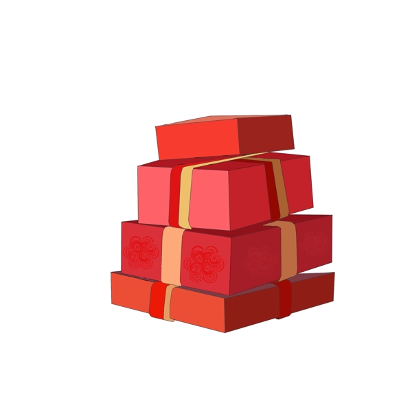 手绘春节年货元宝礼盒多个红色礼盒
