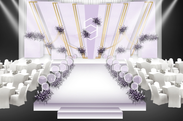 紫色唯美简约婚礼舞台效果图