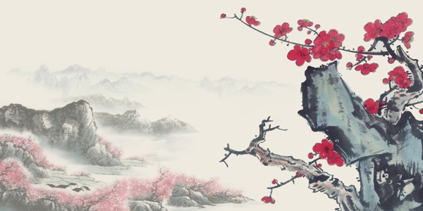彩绘中国风花枝背景设计