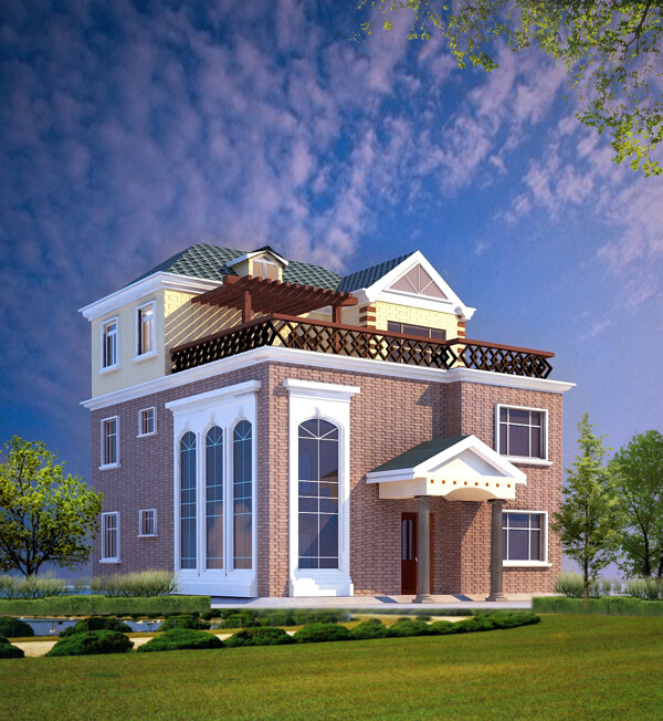 民用简洁清晰型别墅设计图带效果图结构图10x12