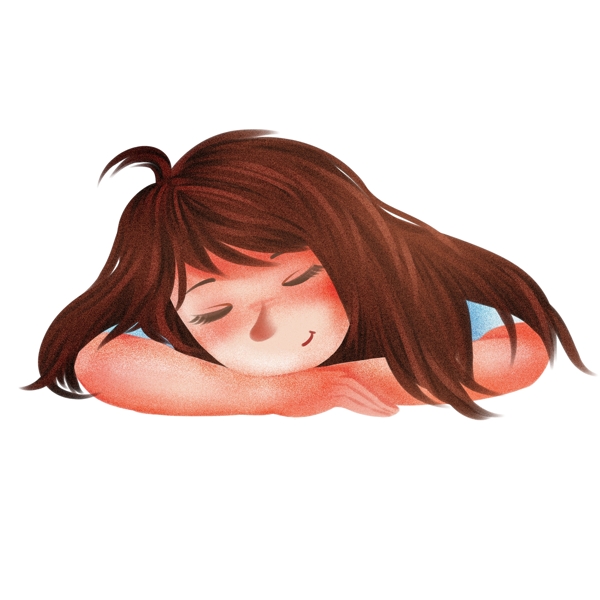 彩绘一个趴着睡觉的女孩子插画设计