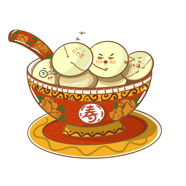 中国汤圆食物手绘卡通形象