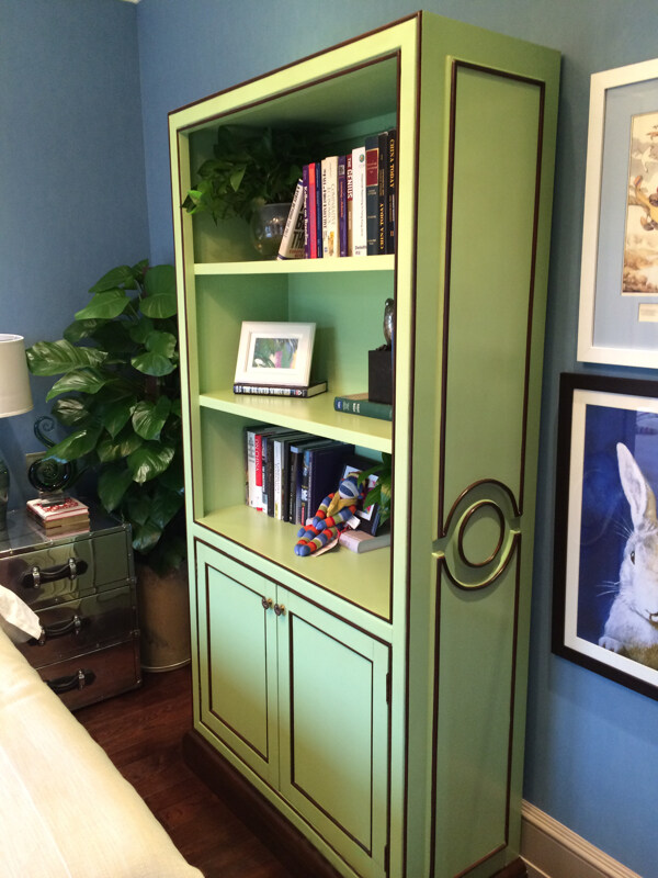 美式卧室绿色书柜设计图