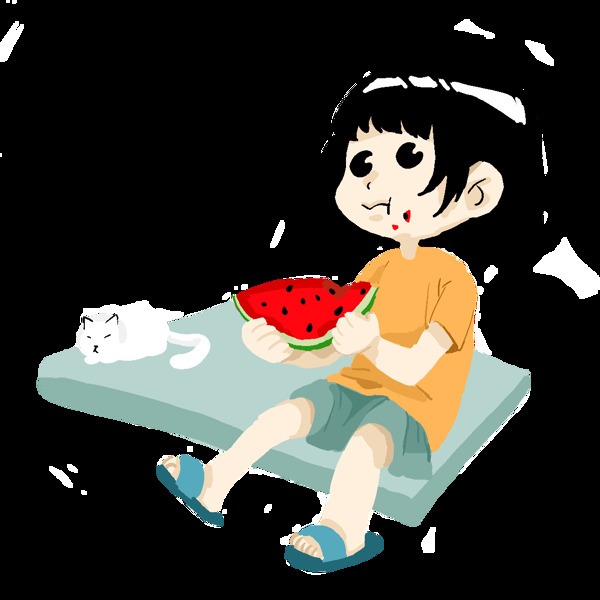 夏日素材吃西瓜的小孩