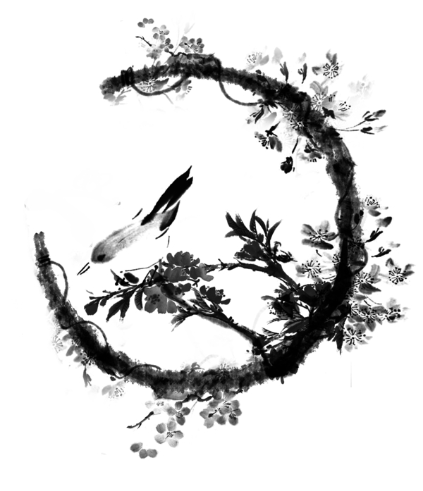 中国风手绘水墨花鸟