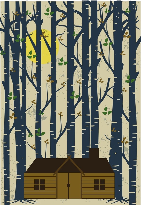 冬季森林房子背景图