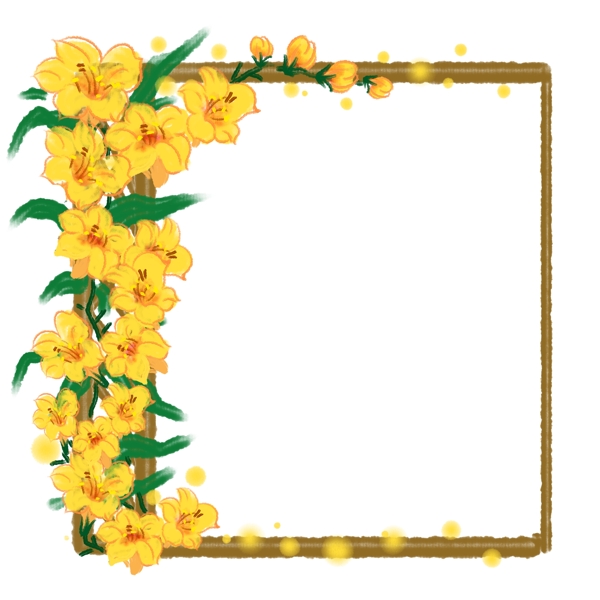 黄色花卉小框插画