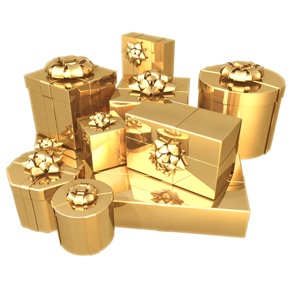 金色的方形和圆形礼物盒图片