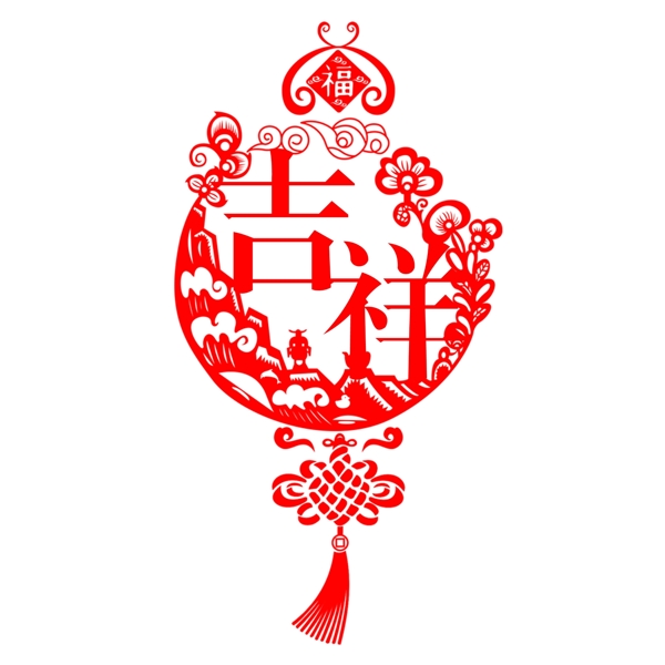 贺岁吉祥中国结红色窗花创意PNG素材