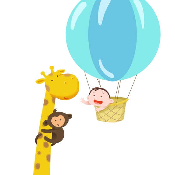 儿童节热气球和动物